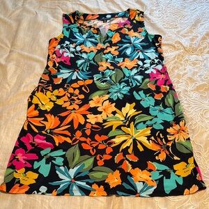 Tribal Floral Midi Dress - Black with Orange, Yellow, Teal & Pink NWOT
